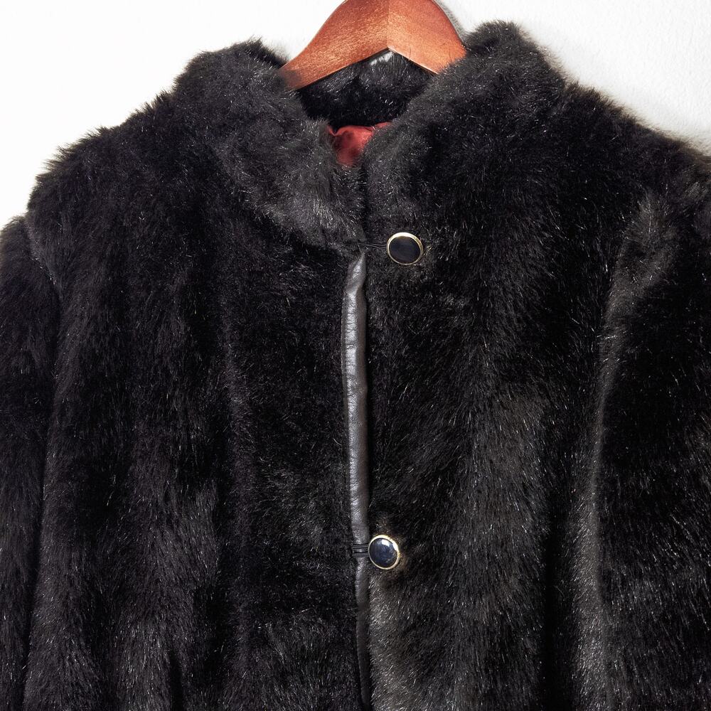 Source Unknown Faux Fur Coat Size L Black Chic Elegant Evening Luxe - Picture 4 of 9